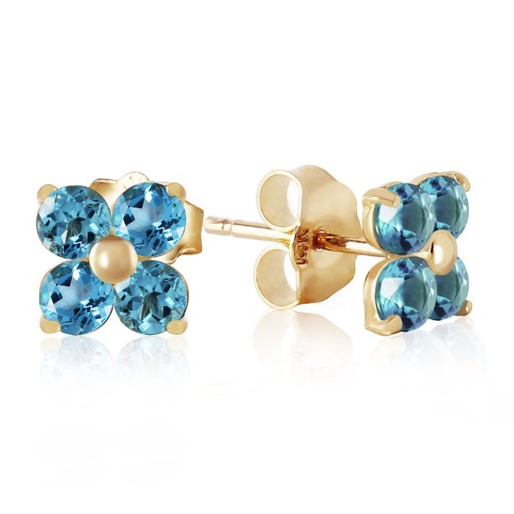 14K. SOLID GOLD STUD EARRINGS WITH BLUE TOPAZ